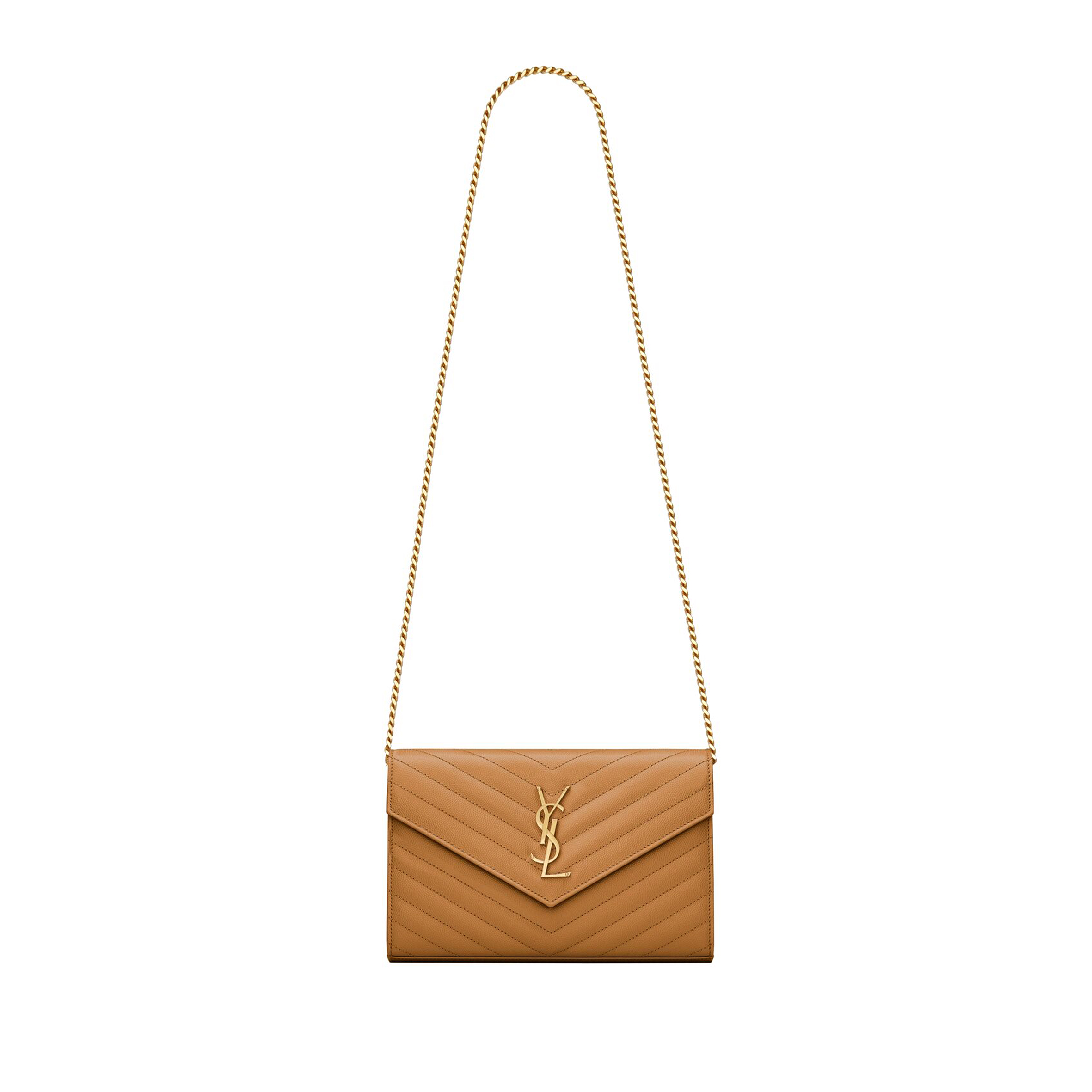 YSL CLASSIC CASSANDRE CHAIN WALLET IN GRAIN DE POUDRE LEATHER 377828BOW012516 (22.5*14*4cm)